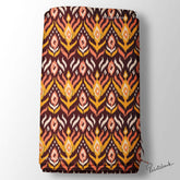 Dark Maroon With Yellow Ikat Pattern Digital Printed Designer Fabric Online